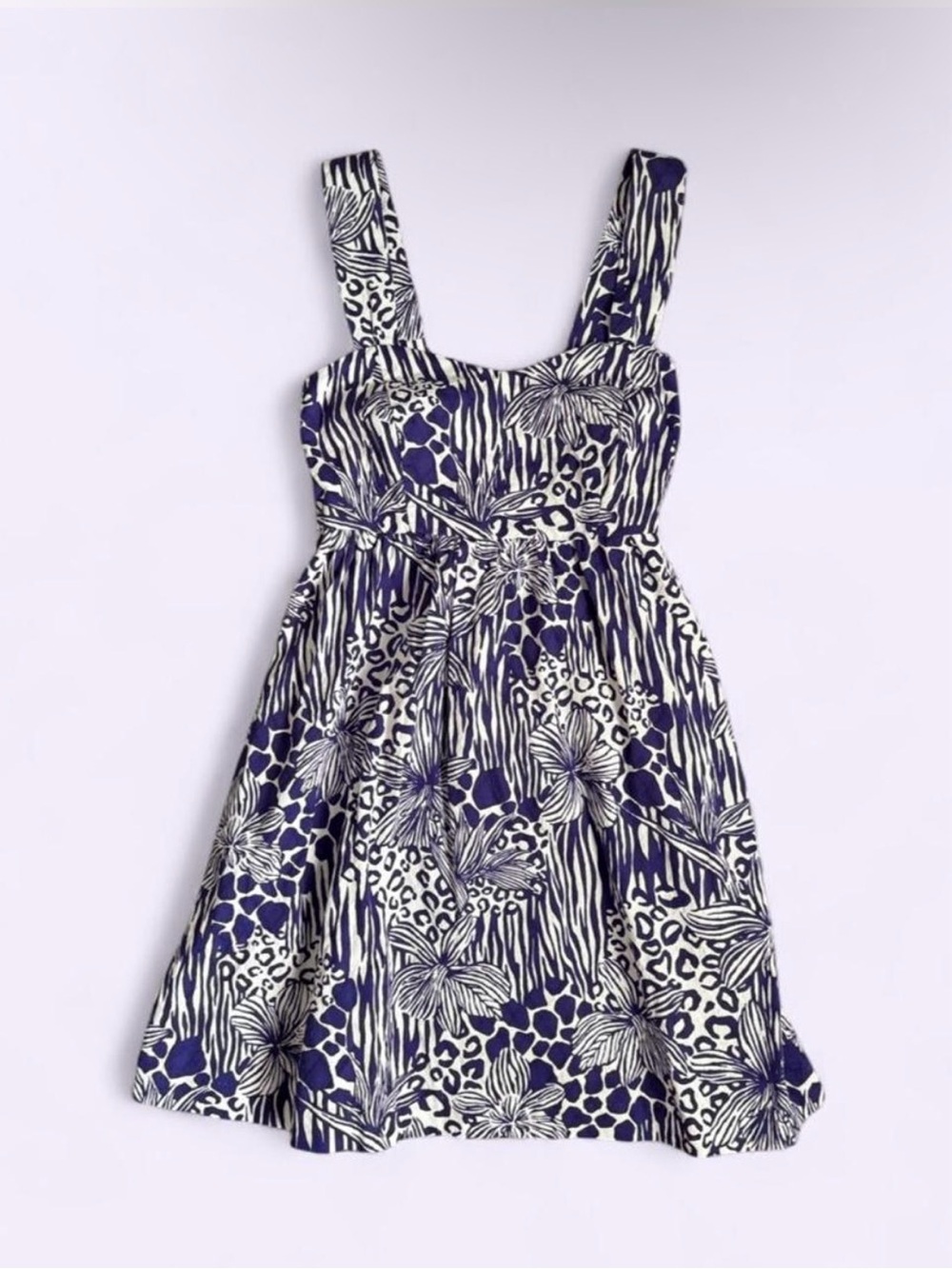 Tori Richard Island Print 100% Cotton Babydoll Dress Pockets Smocked Back
